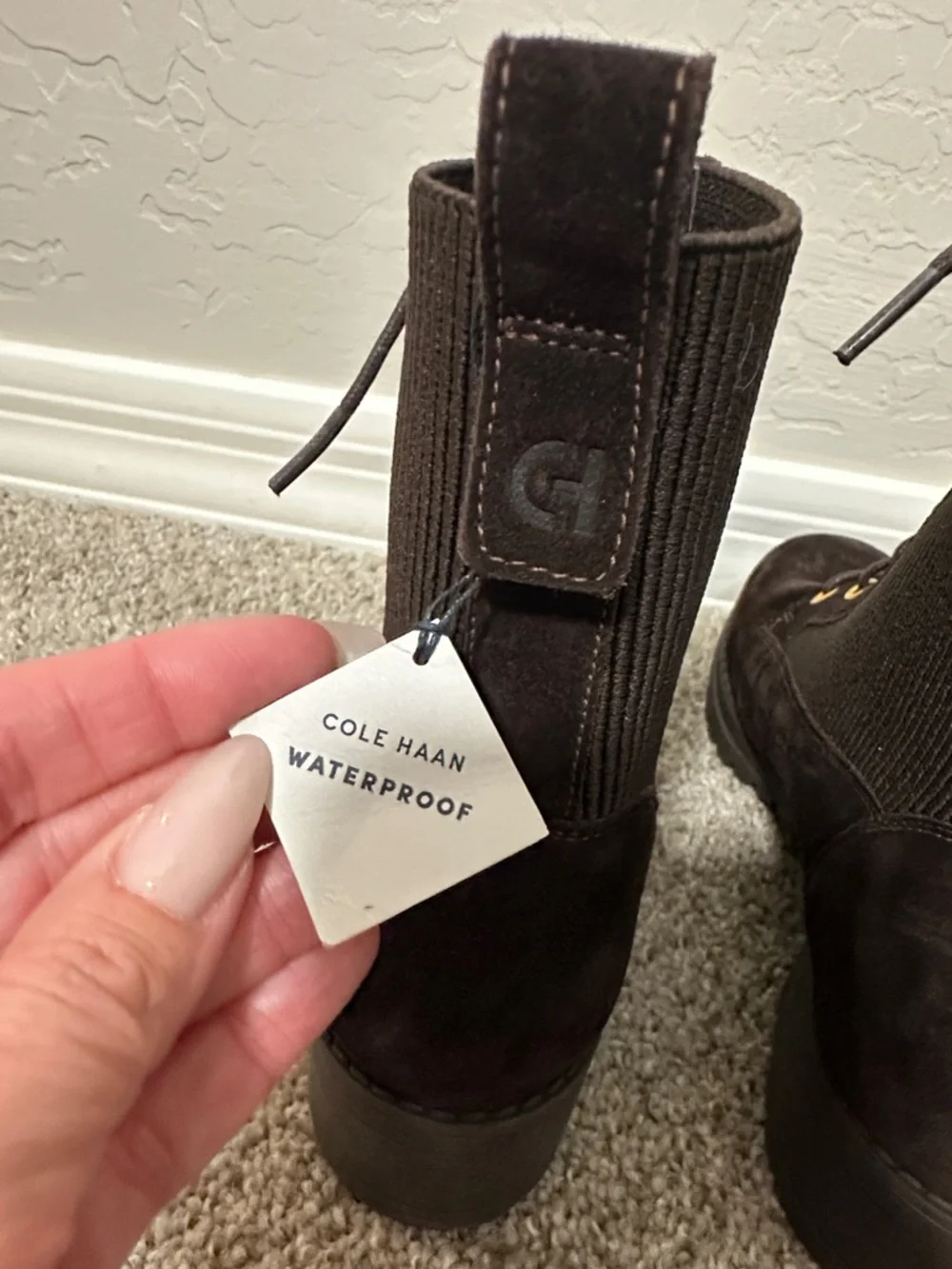 Cole Haan NEW Chocolate Brown Suede Waterproof Lace Up Combat Boots Size 8.5